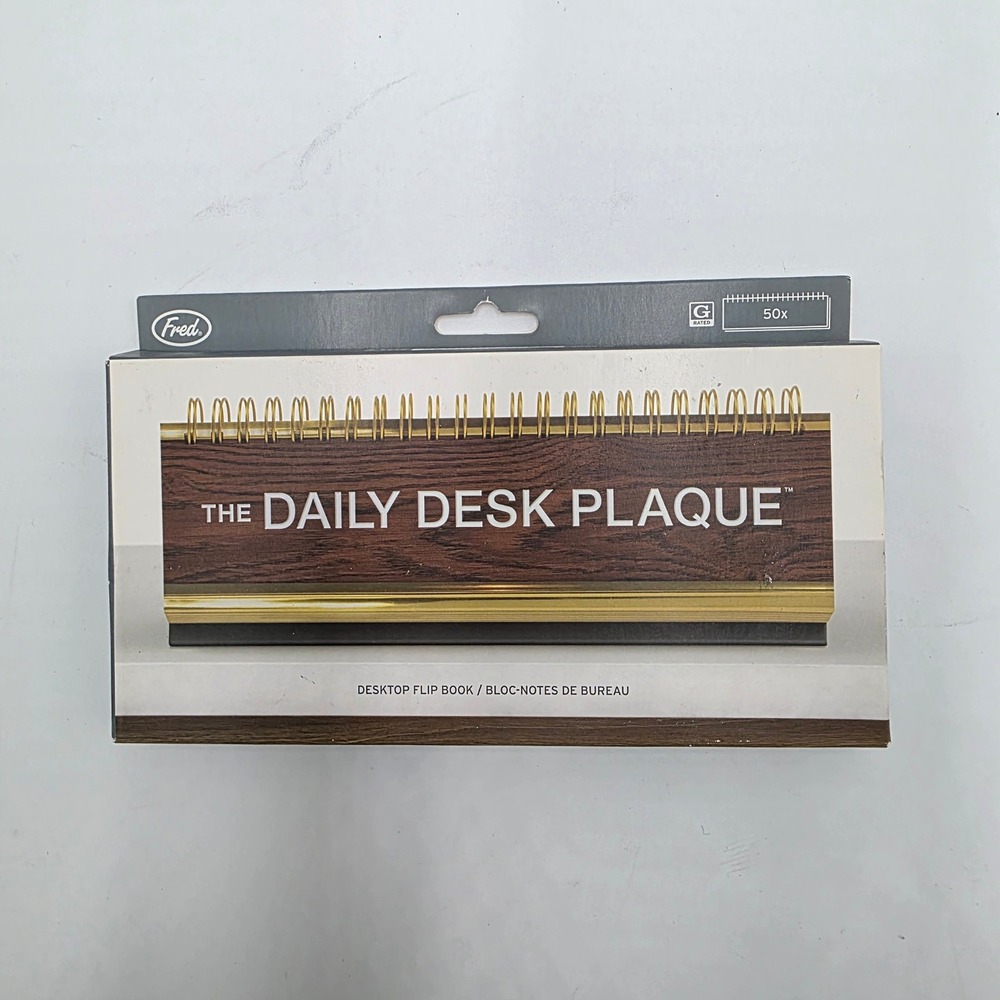 Fred The Daily Desk Plaque Desktop Flip Book Brown Wood Grain Gold 50 Messages